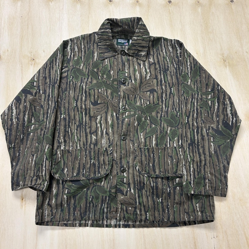 Vintage Saf-T-Bak Jacket Mens XL Brown Tree Bark Camo Lightweight Hunting USA